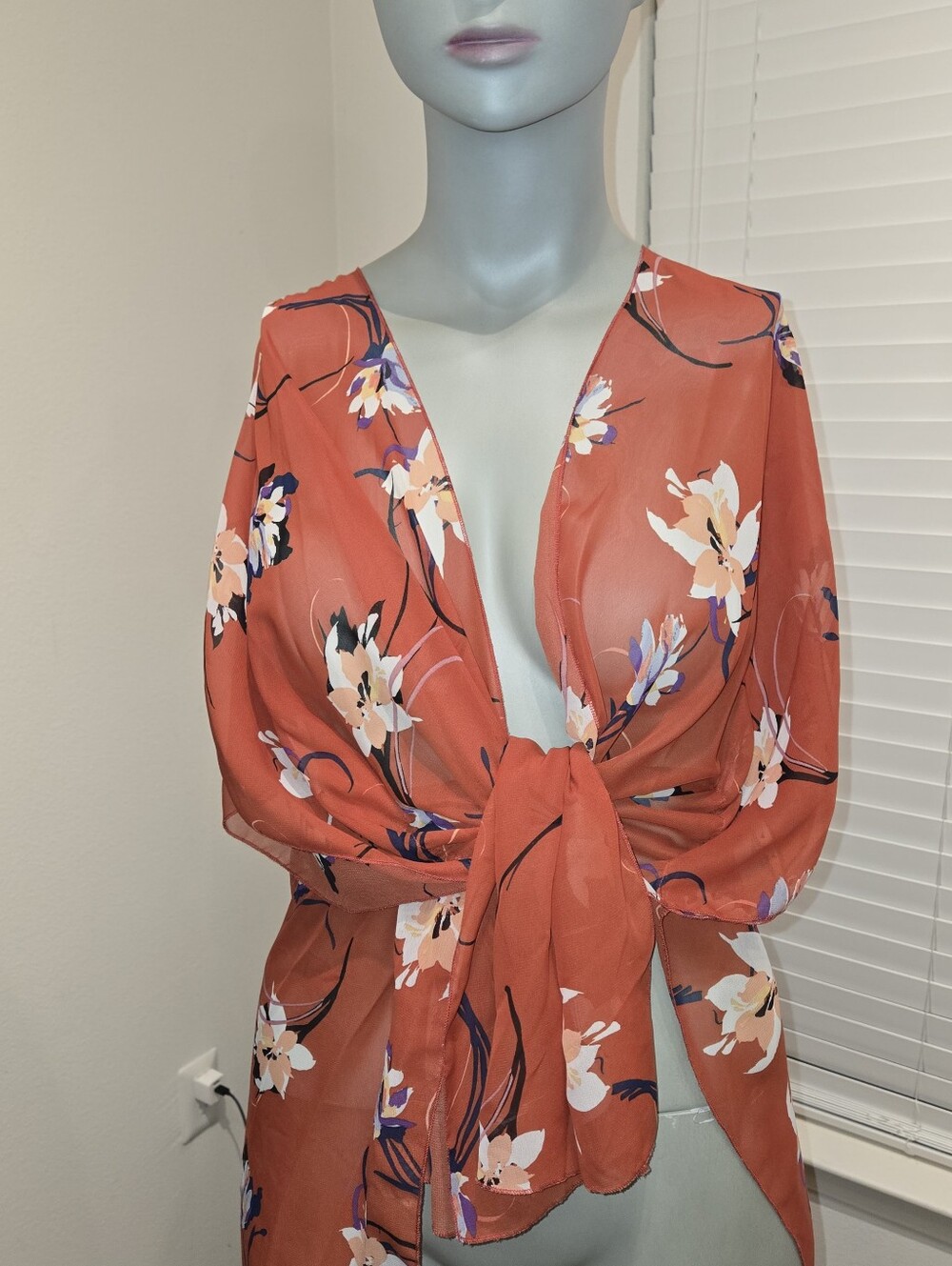 Emory Park Orange Floral Open Kimono, Size Small